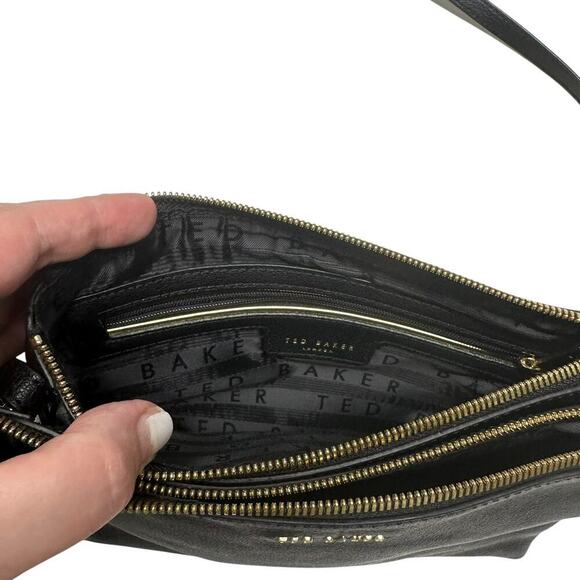 TED BAKER Daniibar Double Zip Leather Crossbody Bag In Black - Picture 10 of 15